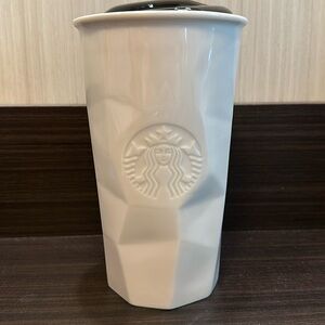 Starbucks 2013 Faceted White 10oz Ceramic Tumbler Travel Coffee Mug